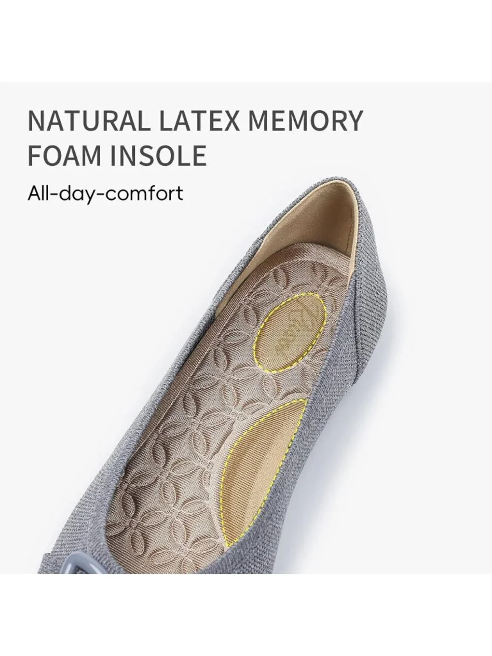 Women's Grey Arch Support Dress Pointed Toe Comfortable Knit Ballet Flat Shoes